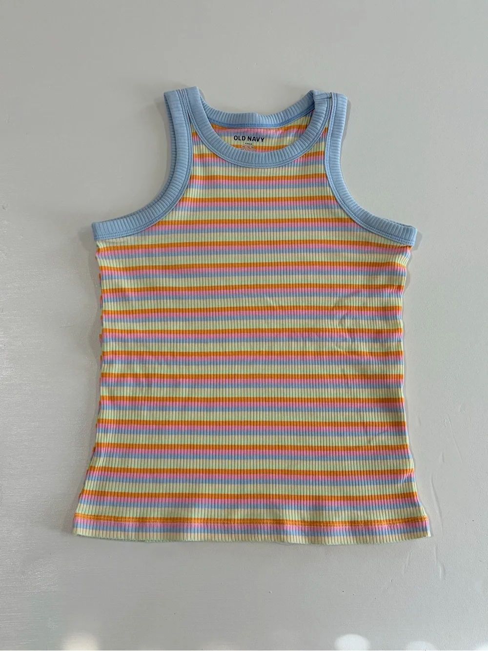 Old Navy Pastel Striped Ribbed Tank with Light Blue Trim